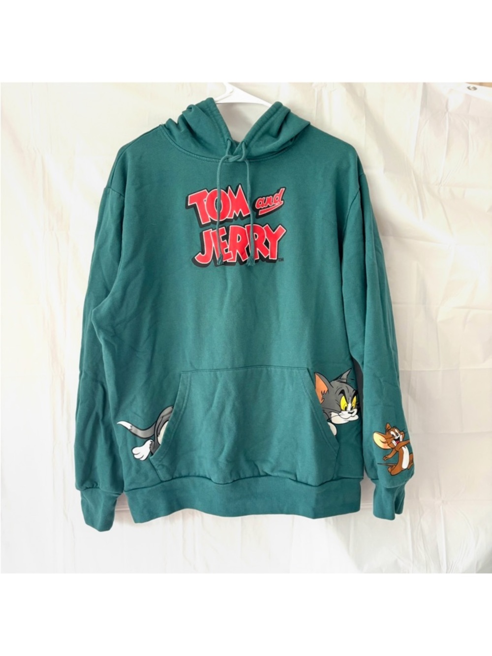 NWOT Tom & Jerry Green Pullover Hoodie Kangaroo Pocket SZ L - Picture 14 of 15